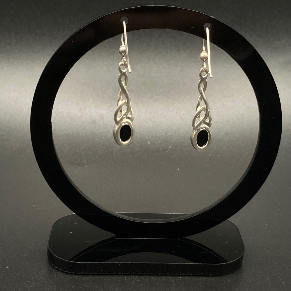 Vintage Sterling Silver Green Amber Celtic Knot Dangle Earrings 1.5" NHJ - Picture 3 of 11